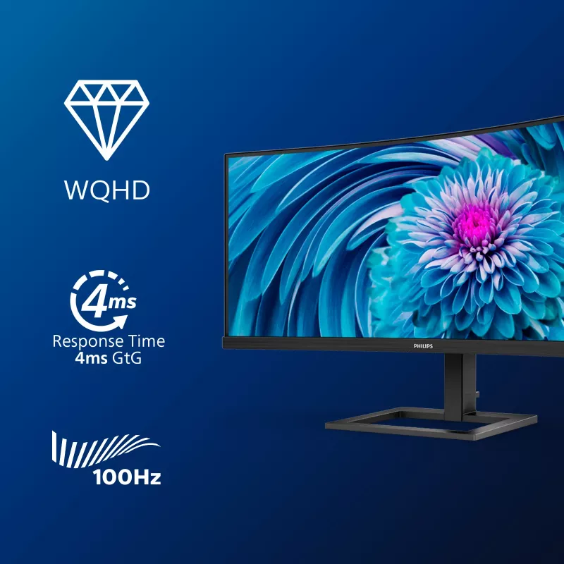 Philips E Line 346E2CUAE/00 datora monitors 86,4 cm (34 colli) 3440 x 1440 pikseļi Wide Quad HD+ LCD Melns
