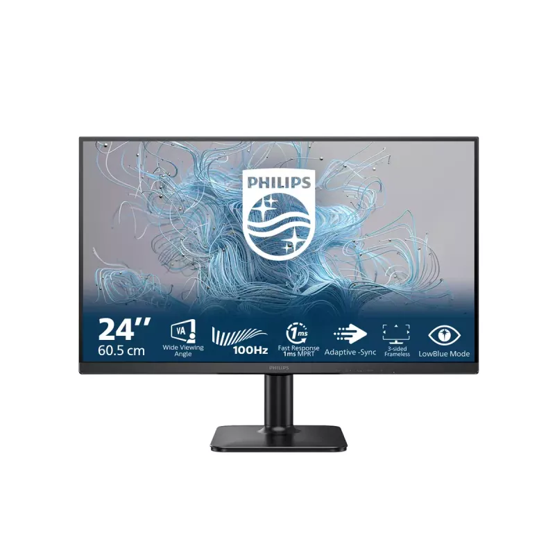 Philips 24E2N1100LB/00 23.8 collu LCD monitors — 23.8 collu Full HD (1920×1080), VA panelis, 100 Hz, 4 ms, 250 cd/m², VESA stiprinājums, HDMI un VGA, melns