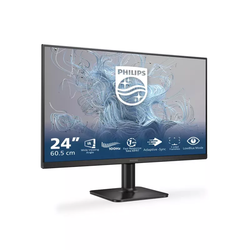 Philips 24E2N1100LB/00 23.8 collu LCD monitors — 23.8 collu Full HD (1920×1080), VA panelis, 100 Hz, 4 ms, 250 cd/m², VESA stiprinājums, HDMI un VGA, melns