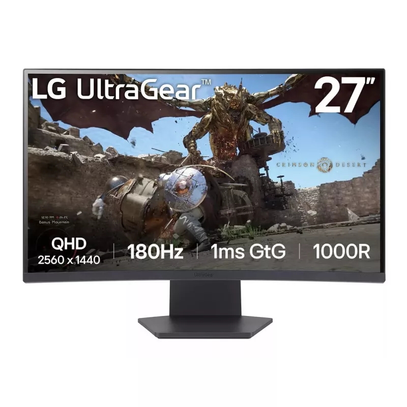27 collu izliekts spēļu monitors LG 27GS60QC-B — 27 collu VA QHD 2560x1440, 180 Hz, 1 ms, HDR10, FreeSync, 1000R