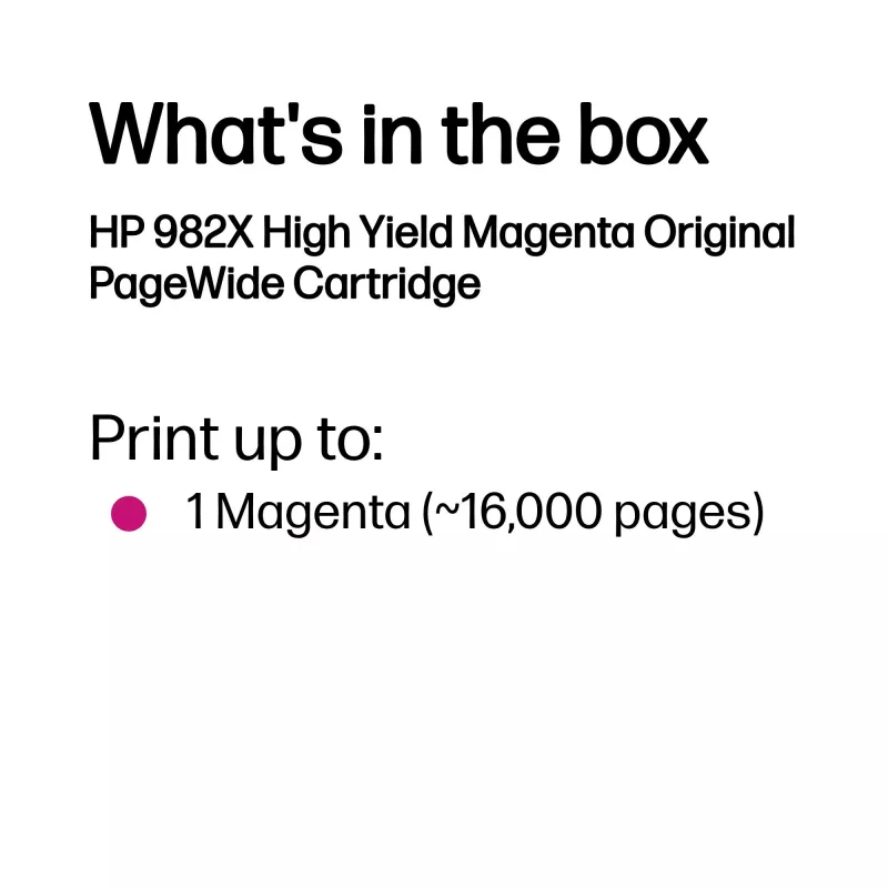 HP 982X High Yield Magenta Original PageWide kasetne, fuksīna, 1 gab., 16000 lappuses