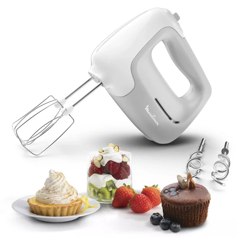 Rokas mikseris Tefal Prep'Mix HT450B — 450 W, 5 ātrumi, turbo, metāla putotāji, balts