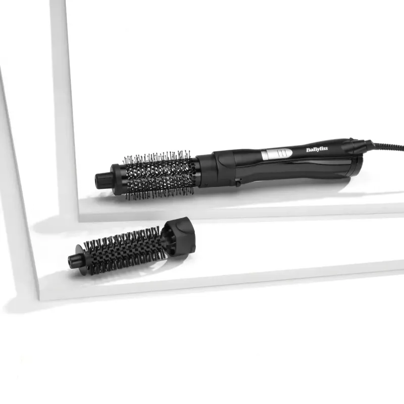 Taisnošanas suka BABYLISS AS82E — keramiskā apsilde, 800 W, 2 siltuma līmeņi, 2 suku galviņas, 2 m grozāms vads, melna