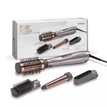 Matu veidošanas komplekts BABYLISS Air Style 1000 — 1000 W karstā gaisa matu veidotājs ar 5 cm cilindru, 2 karstuma līmeņiem, jonu funkciju un aukstās gaisa plūsmas funkciju, 4 uzgaļi