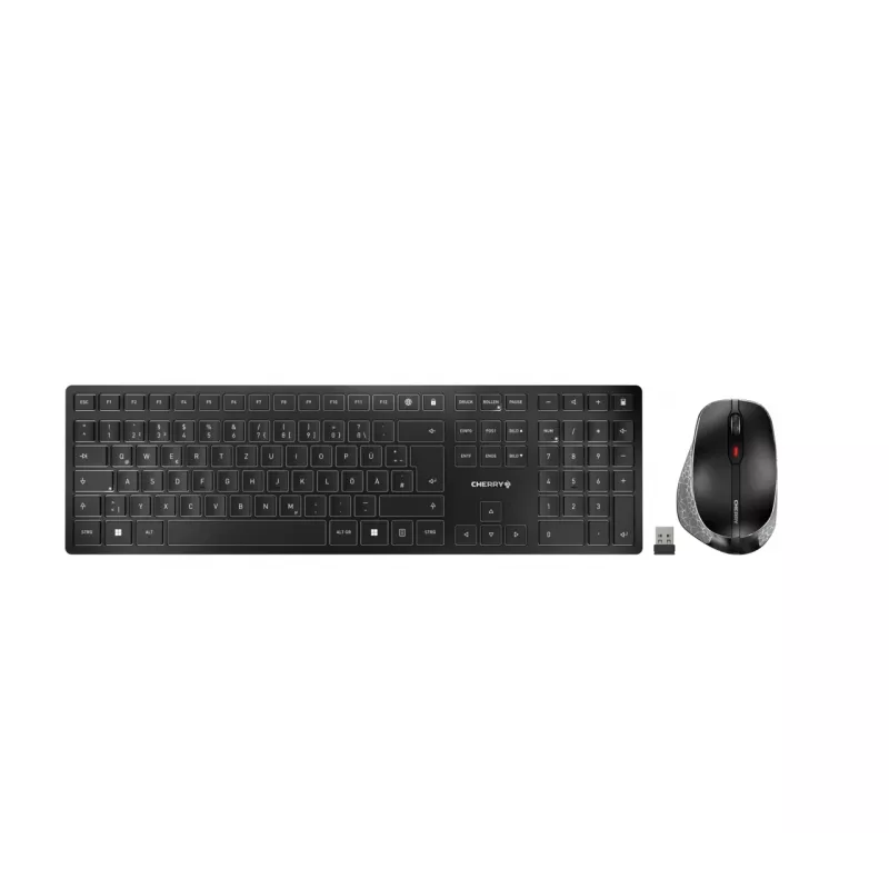 CHERRY DW 9500 plāns tastatūra Pele iekļauta Universāla RF Wireless + Bluetooth QWERTZ Vācu Melna, Pelēka