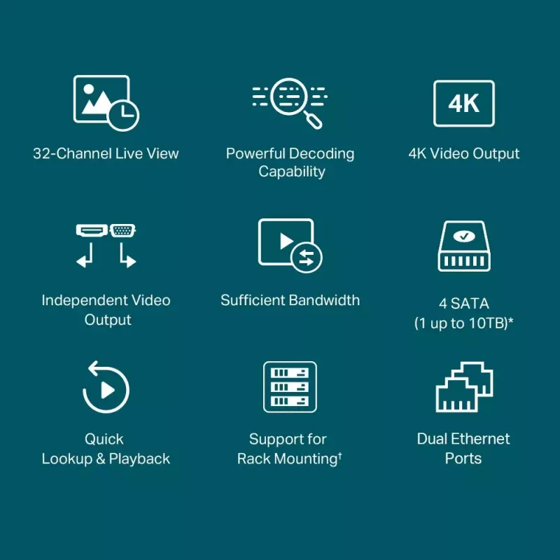 TP-Link VIGI 32 kanālu tīkla video ierakstītājs 3840x2160 10TB