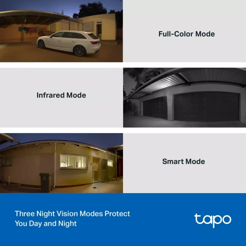 TP-Link Tapo āra pagriežamā/noliecamā drošības Wi-Fi kamera, IP drošības kamera, Iekštelpām un āra, Bezvadu, CE, FCC, RoHS, RCM, Griestu, Balta, Melna