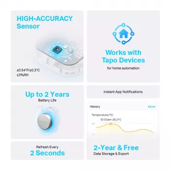 TP-Link Tapo Smart Temperature & Humidity Monitor, Indoor TAPO T310