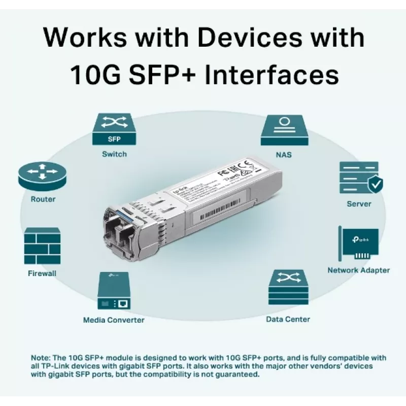 TP-Link 10Gbase-LR SFP+ LC raiduztvērējs, optiskā šķiedra, 10000 Mbit/s, SFP+, LC, 9/125 µm, LR