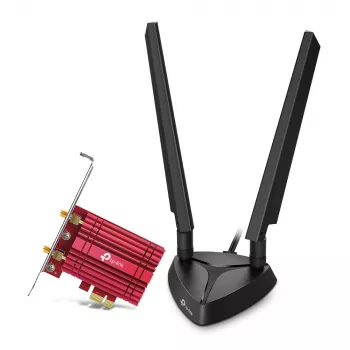 TP-Link AXE5400 Wi-Fi 6E Bluetooth 5.2 PCIe adapter, iekšējais, bezvadu, PCI Express, WLAN / Bluetooth, 5400 Mbit/s, melns, sarkans