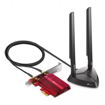 TP-Link AXE5400 Wi-Fi 6E Bluetooth 5.2 PCIe adapter, iekšējais, bezvadu, PCI Express, WLAN / Bluetooth, 5400 Mbit/s, melns, sarkans