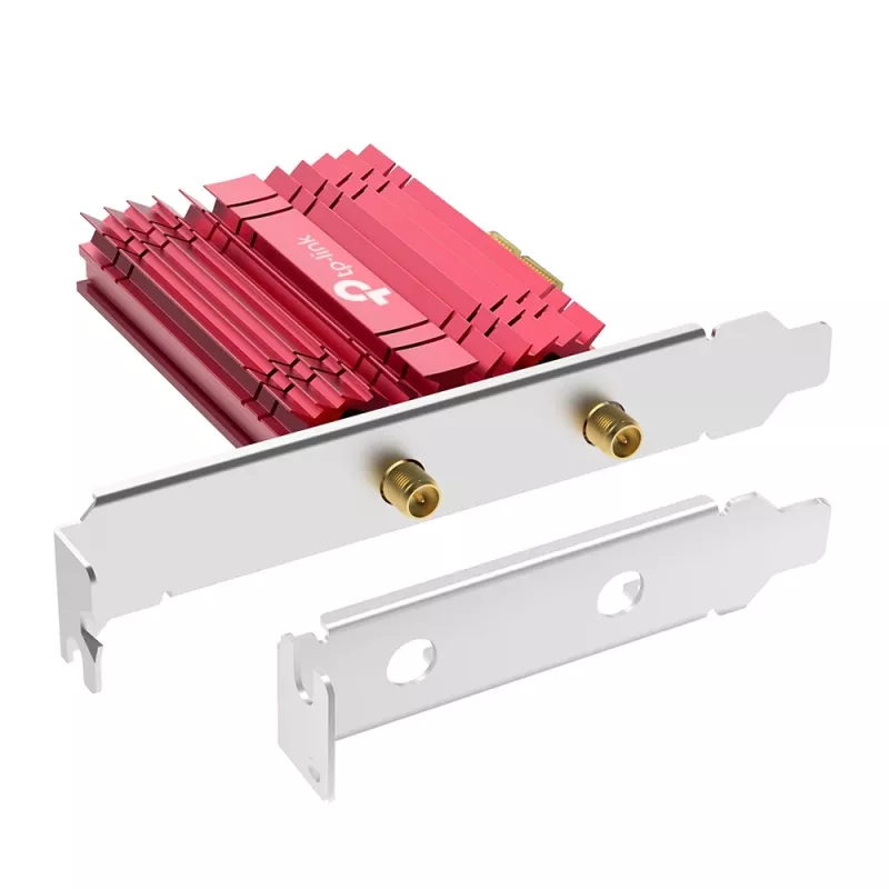 TP-Link AXE5400 Wi-Fi 6E Bluetooth 5.2 PCIe adapter, iekšējais, bezvadu, PCI Express, WLAN / Bluetooth, 5400 Mbit/s, melns, sarkans