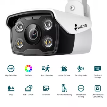 TP-Link VIGI 4MP āra pilnkrāsu ložu tīkla kamera, IP drošības kamera, āra, vadu, griestu/sienas/staba, melna, balta, ložu