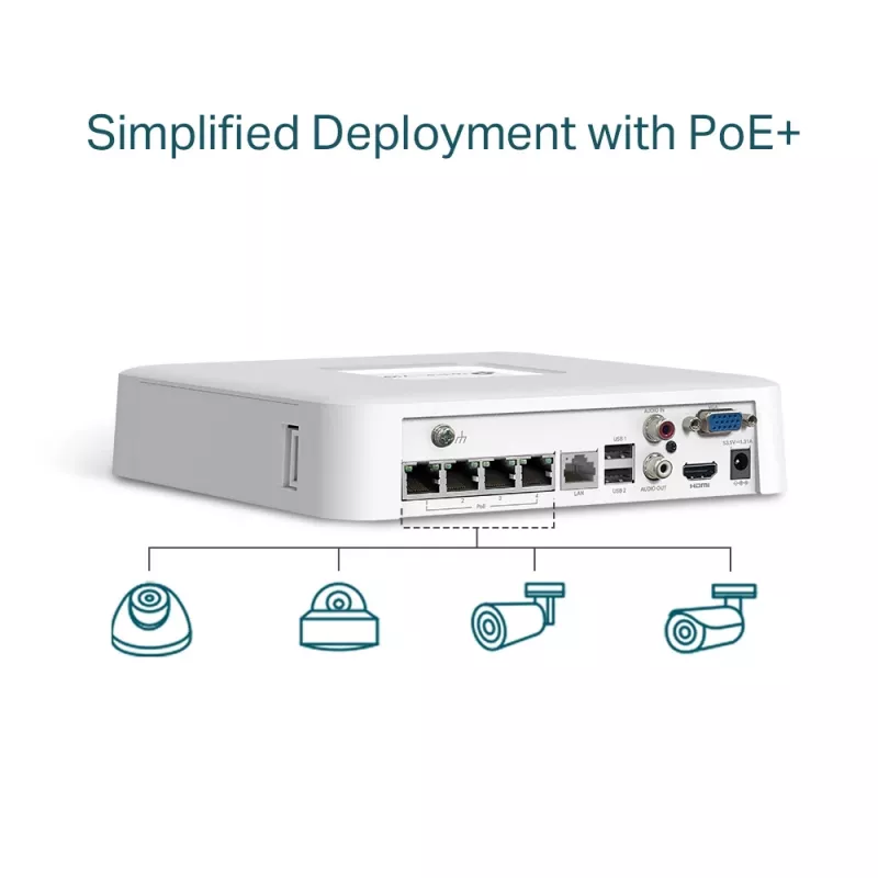 TP-Link VIGI 4 kanālu PoE+ tīkla video ierakstītājs