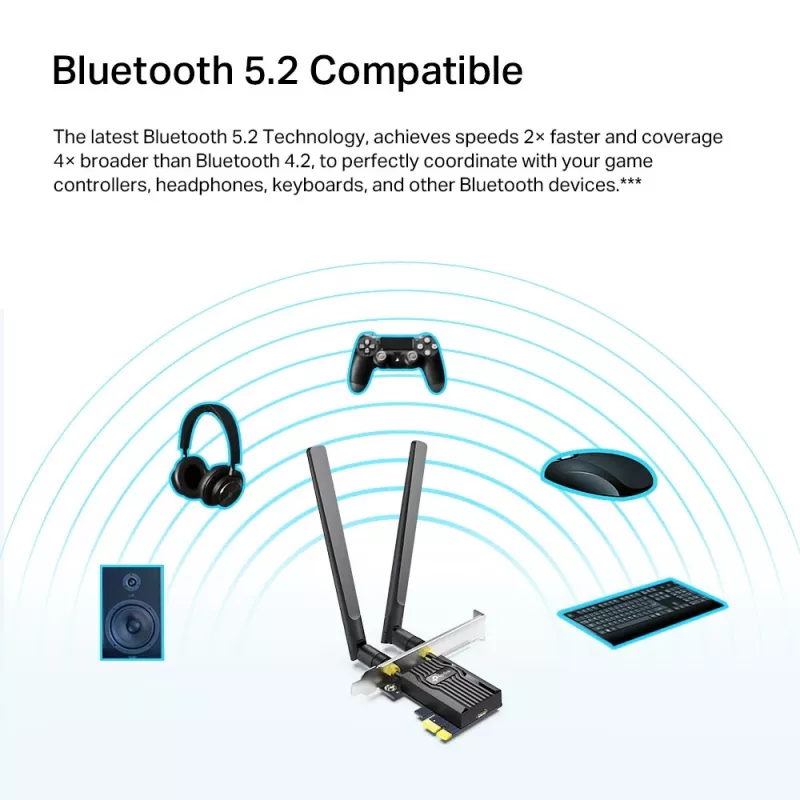 TP-Link AX1800 Wi-Fi 6 Bluetooth 5.2 PCIe adapteris, iekšējs, bezvadu, PCI Express, WLAN / Bluetooth, 1800 Mbit/s, melns