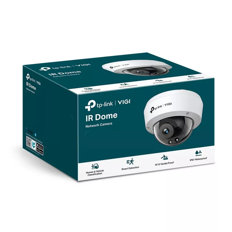 TP-Link VIGI 4MP IR kupola tīkla kamera, IP drošības kamera, iekštelpām un ārtelpām, vadu, CE, BSMI, VCCI, ONVIF, pie griestiem/sienas, melna, balta