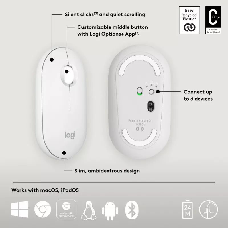 Pele Logitech M350S Balta USB optiskā bezvadu