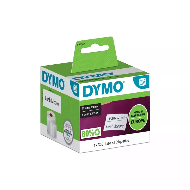 DYMO Authentic LabelWriter mazās vārda zīmju etiķetes | 41 mm x 89 mm | Pašlīmējošas | Rullītis ar 300 viegli atdalāmām etiķetēm | Piemēotas LabelWriter etiķešu printeriem | Ražots Eiropā