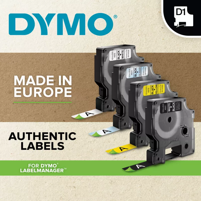 DYMO Authentic D1 etiķetes | Melna druka uz caurspīdīgas lentes | 19 mm x 7 m | Pašlīmējošas etiķetes LabelManager etiķešu veidotājiem | Ražots Eiropā