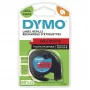 DYMO Branded LetraTag Plastic Labels | 12 mm x 4 m Roll | Melns Print on Red Labels | MultipurposeSelf-Adhesive Labels for LetraTag Label Makers