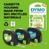 DYMO zīmola LetraTag plastmasas etiķetes | 12 mm x 4 m rullis | melna druka uz baltām etiķetēm | daudzfunkcionālas pašlīmējošas etiķetes LetraTag etiķešu izgatavotājiem | 1 gab.