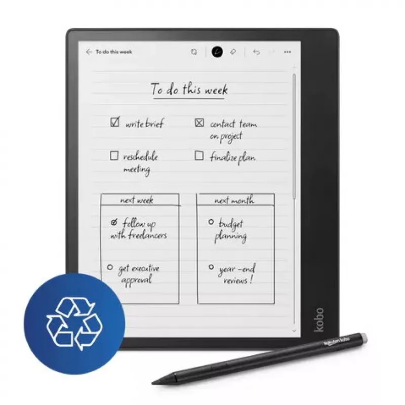 E-book reader Kobo Elipsa 2E — 10.3 inch E Ink Carta, 32 GB, Wi‑Fi, stylus, USB‑C, Melns