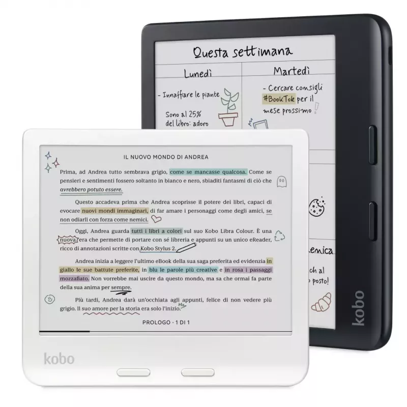 E-grāmatu lasītājs Kobo Libra Colour 7 collu E Ink Kaleido, 32 GB, 1264×1680, Wi‑Fi, Bluetooth, ūdensizturīgs, USB‑C