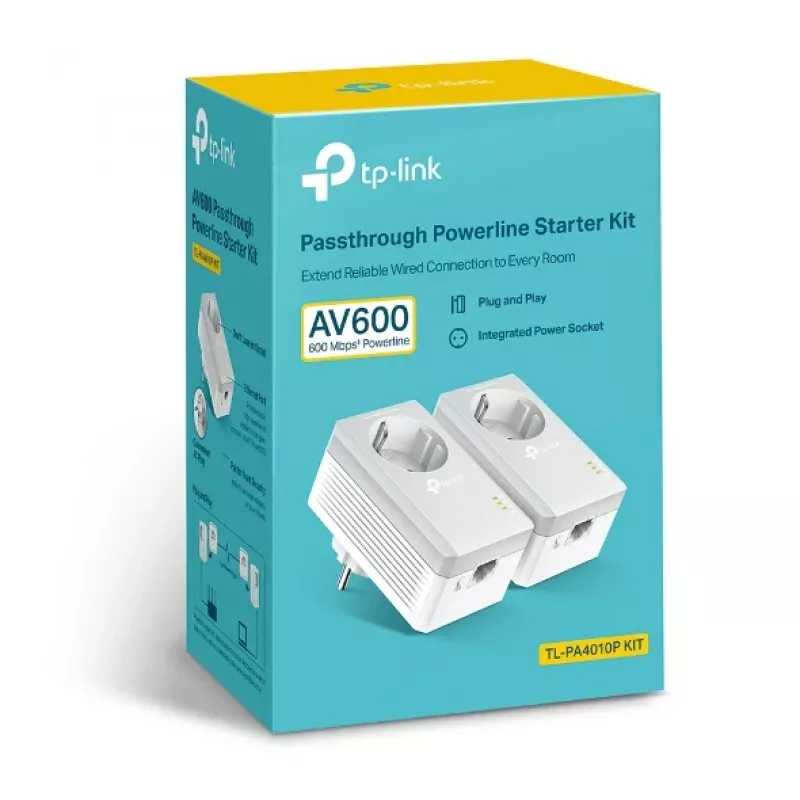 TP-Link Passthrough Powerline 600 Starter Kit, TL-PA4010PKIT, 600 Mbit/s