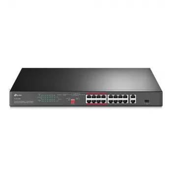TP-Link 16 portu 10/100 Mbps + 2 portu Gigabit Rackmount PoE slēdzis ar 16 portu PoE+
