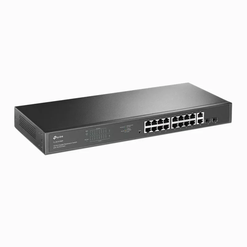 TP-Link 18 portu Gigabit statīva slēdzis ar 16 PoE+, nepārvaldāms, Gigabit Ethernet (10/100/1000), pilns duplekss, Power over Ethernet (PoE), statīva montāža, 1U