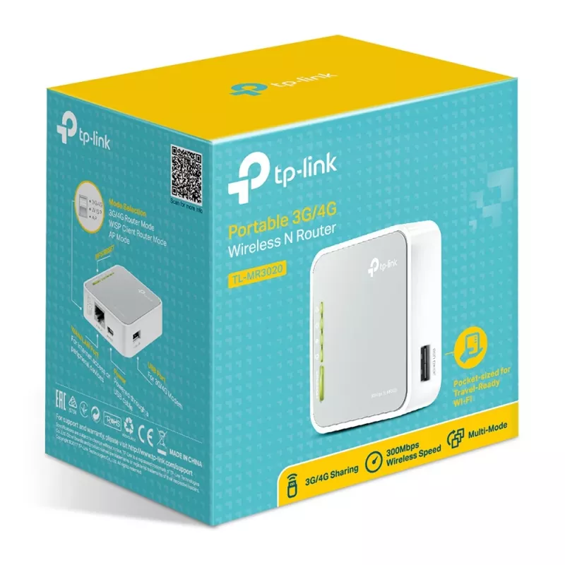 TP-Link TL-MR3020 bezvadu maršrutētājs Fast Ethernet vienas joslas (2,4 GHz) 4G Sudraba, Balts