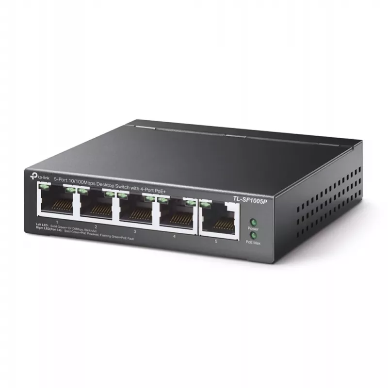 TP-Link 5-Portu 10/100Mbps galddatora PoE slēdzis ar 4 portiem, nepārvaldāms, Fast Ethernet (10/100), pilns duplekss, Power over Ethernet (PoE)