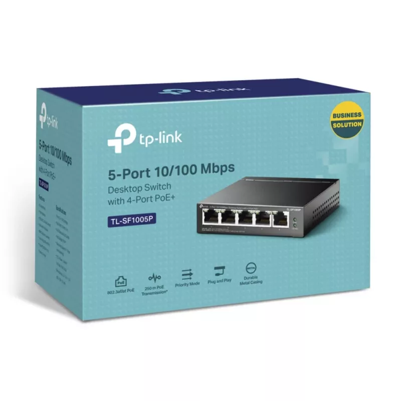 TP-Link 5-Portu 10/100Mbps galddatora PoE slēdzis ar 4 portiem, nepārvaldāms, Fast Ethernet (10/100), pilns duplekss, Power over Ethernet (PoE)