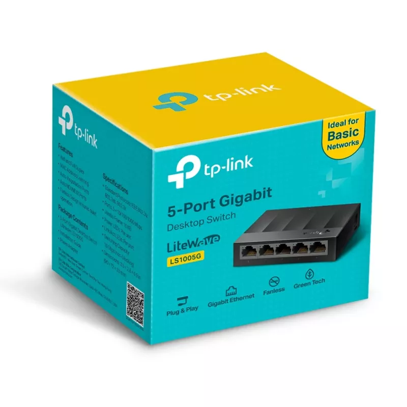 TP-Link 5-Portu 10/100/1000Mbps galddatoru tīkla slēdzis, nepārvaldāms, Gigabit Ethernet (10/100/1000), sienas montāžai