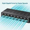 TP-Link 8 portu 10/100/1000Mbps galddatora tīkla slēdzis, nepārvaldāms, Gigabit Ethernet (10/100/1000), sienas montāžai