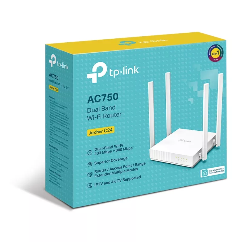 TP-Link ARCHER C24 bezvadu maršrutētājs Fast Ethernet divjoslu (2,4 GHz / 5 GHz) Balts
