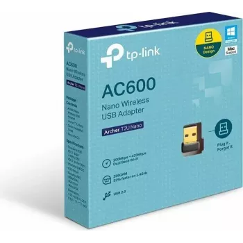 TP-Link Nano AC600 USB WiFi adapteris (Archer T2U Nano) – divu joslu (2,4 GHz/5 GHz) bezvadu tīkla uztvērējs