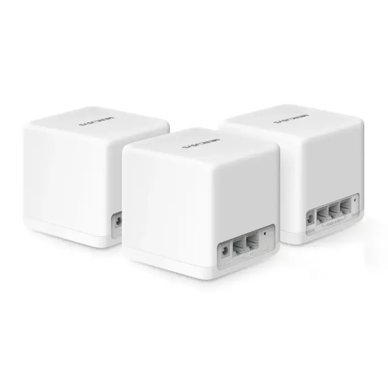 Mesh sistēma MERCUSYS Halo H60X (3 komplektā) — Divjoslu Wi‑Fi 6, līdz 1500 Mbps, pārklājums 550 m², 2× LAN porti