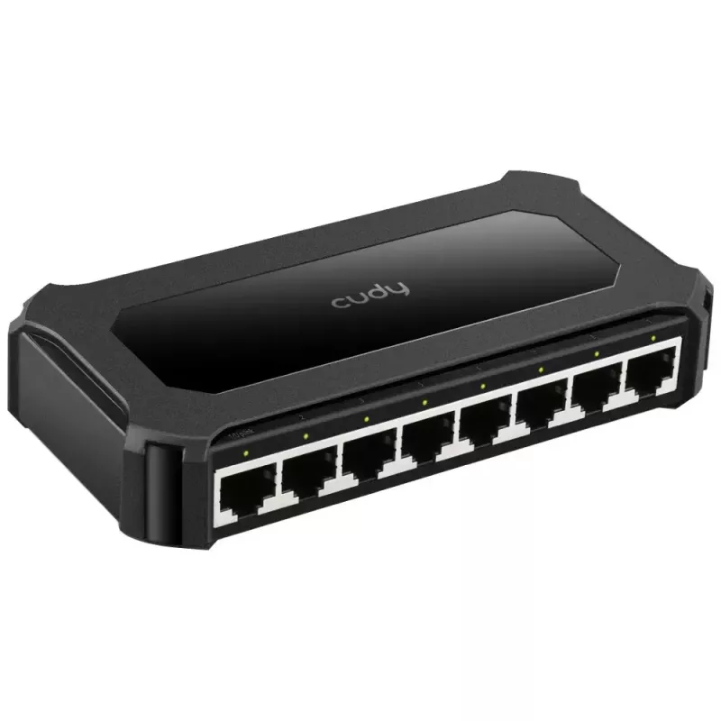 Tīkla slēdzis Cudy GS108D 8 portu Gigabit Ethernet (10/100/1000), 16 Gbit/s komutācija, DC 5V, galddatora, melns