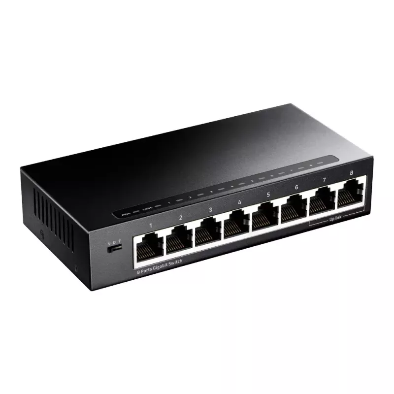 Tīkla slēdzis Cudy GS108 — 8 portu Gigabit Ethernet (10/100/1000), melns, 16 Gbit/s komutācijas jauda