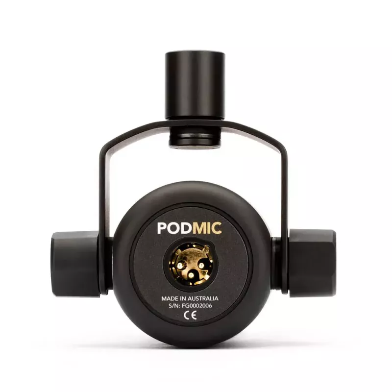 Skatuves dinamiskais mikrofons RØDE PodMic — kardioīds, XLR-3 vads, 20–20 000 Hz, balansēta izeja, 937 g, melns