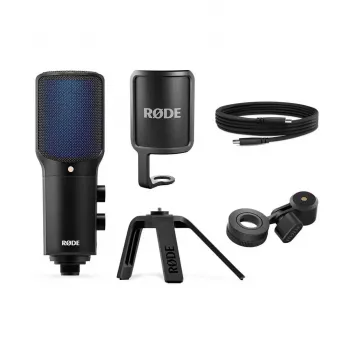 Kondensatora USB datora mikrofons RØDE NT-USB+ — kardioīds, 24-bit/48 kHz, 20–20000 Hz, 3.5 mm austiņu izeja, USB-C, melns