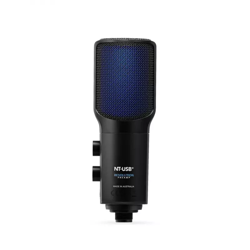 Kondensatora USB datora mikrofons RØDE NT-USB+ — kardioīds, 24-bit/48 kHz, 20–20000 Hz, 3.5 mm austiņu izeja, USB-C, melns