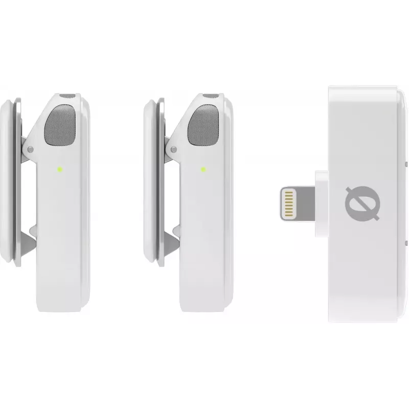 Bezvadu mikrofonu sistēma Rode Wireless Micro Lightning — visapkārtvirziena, 48 kHz/24 bitu, 7 stundu akumulators, 100 m diapazons, balta