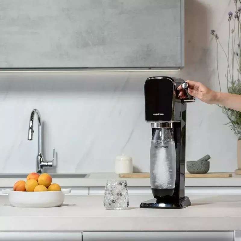 Gāzētā ūdens aparāts SodaStream ART Melns Steel 1L ogļskābās gāzes balons 60L