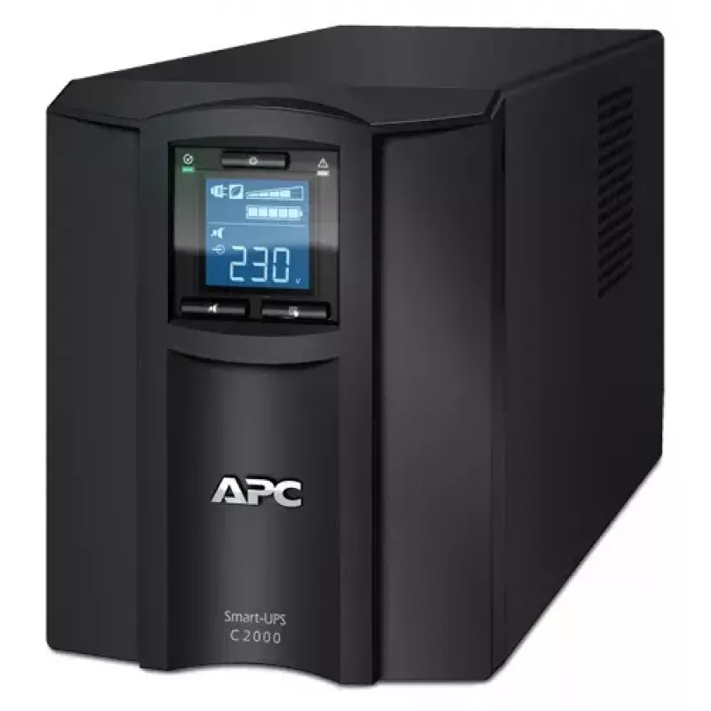 APC Smart-UPS C, Line Interactive, 2000VA, Tornis, 230V, 6x IEC C13+1x IEC C19 kontaktligzdas, USB un seriālais savienojums, AVR, grafiskais LCD