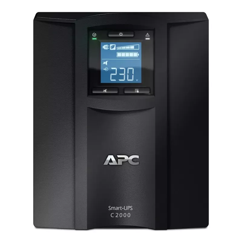 APC Smart-UPS C, Line Interactive, 2000VA, Tornis, 230V, 6x IEC C13+1x IEC C19 kontaktligzdas, USB un seriālais savienojums, AVR, grafiskais LCD