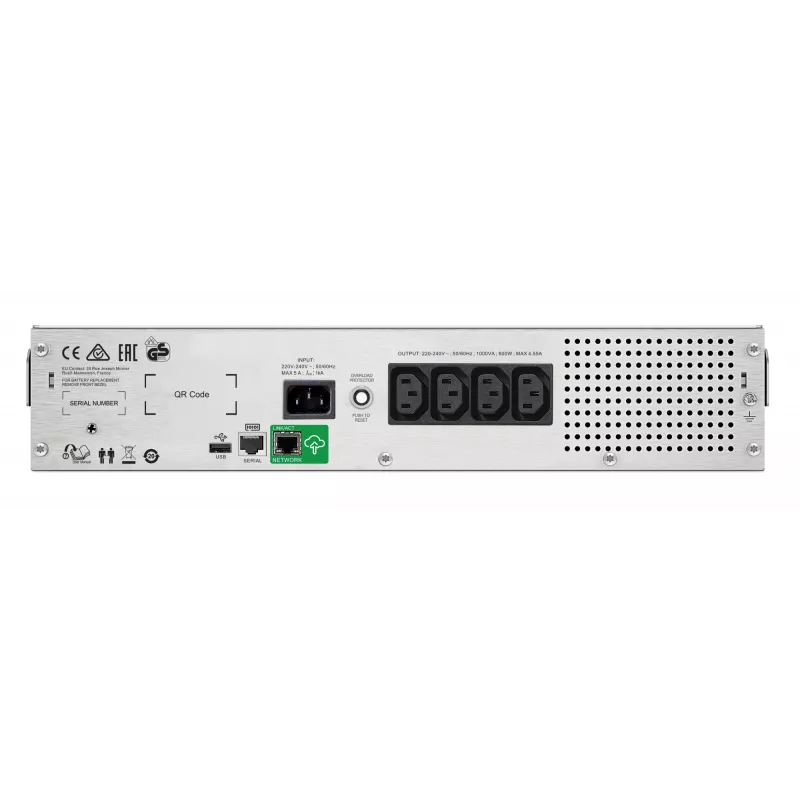 APC Smart-UPS C, Line Interactive, 1000VA, Rackmount 2U, 230V, 4x IEC C13 ligzdas, SmartConnect ports, USB un seriālā komunikācija, AVR, grafiskais LCD