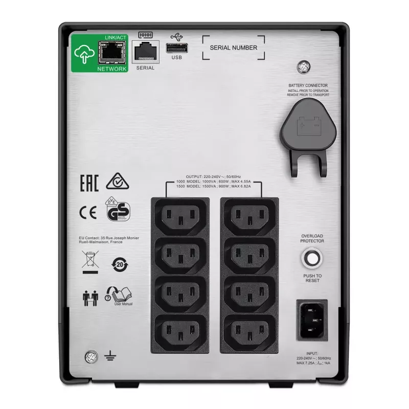 APC Smart-UPS C, Line Interactive, 1000VA, Tornis, 230V, 8x IEC C13 ligzdas, SmartConnect ports, USB un seriālais savienojums, AVR, grafiskais LCD