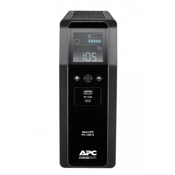 APC Back-UPS Pro, 1200VA/720W, Tornis, 230V, 8x IEC C13 izejas, Sinusoidāls vilnis, AVR, USB Type A + C porti, LCD, Lietotāja nomaināms akumulators